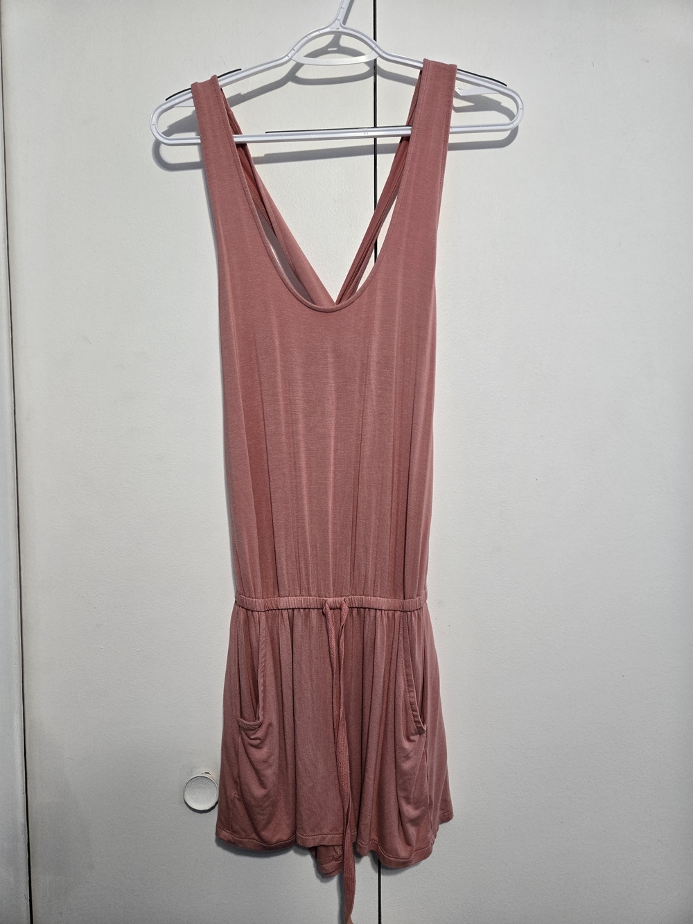 Aerie NWT Soft Knit Romper XXS Pink Mauve Sleeveless Tie Waist Open Back Lounge